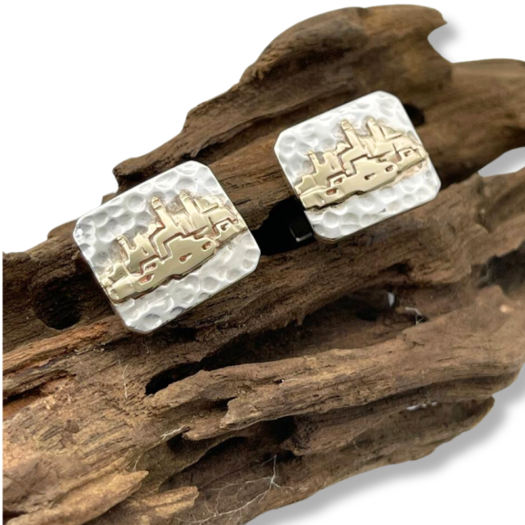 Jerusalem Cufflinks in Hammered Silver and Gold