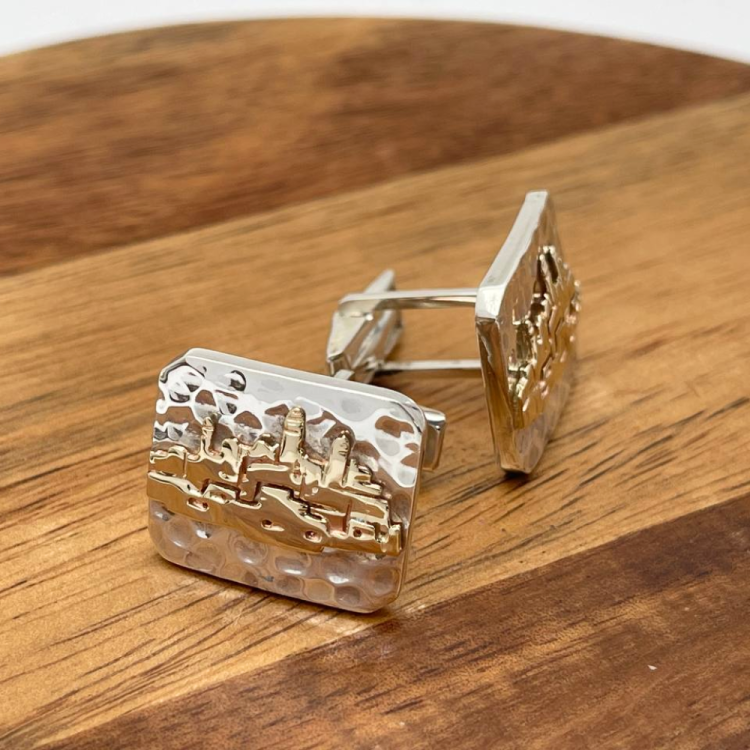 Jerusalem Cufflinks in Hammered Silver and Gold