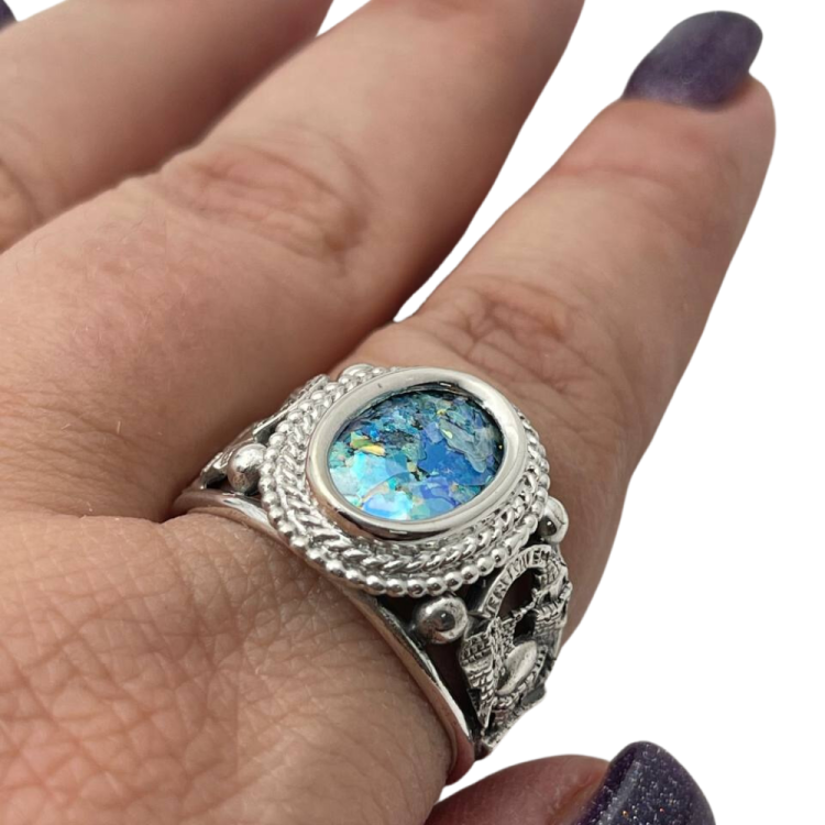 Jerusalem Silver Roman Glass Ring