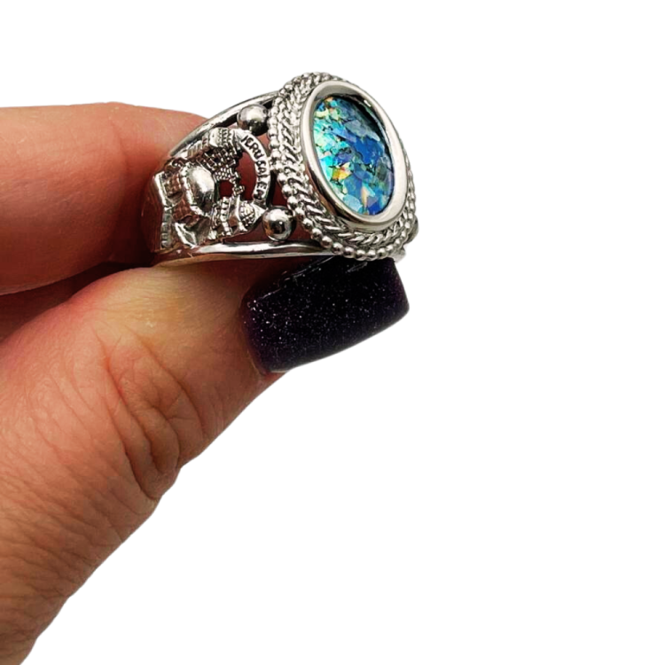 Jerusalem Silver Roman Glass Ring