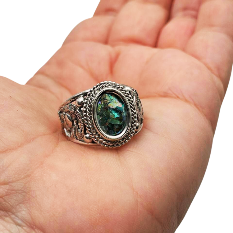 Jerusalem Silver Roman Glass Ring