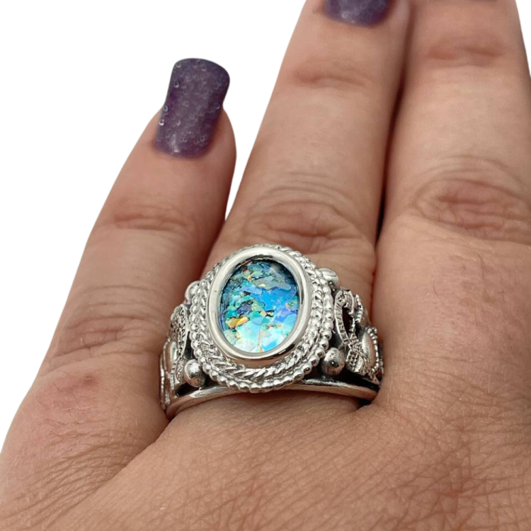 Jerusalem Silver Roman Glass Ring