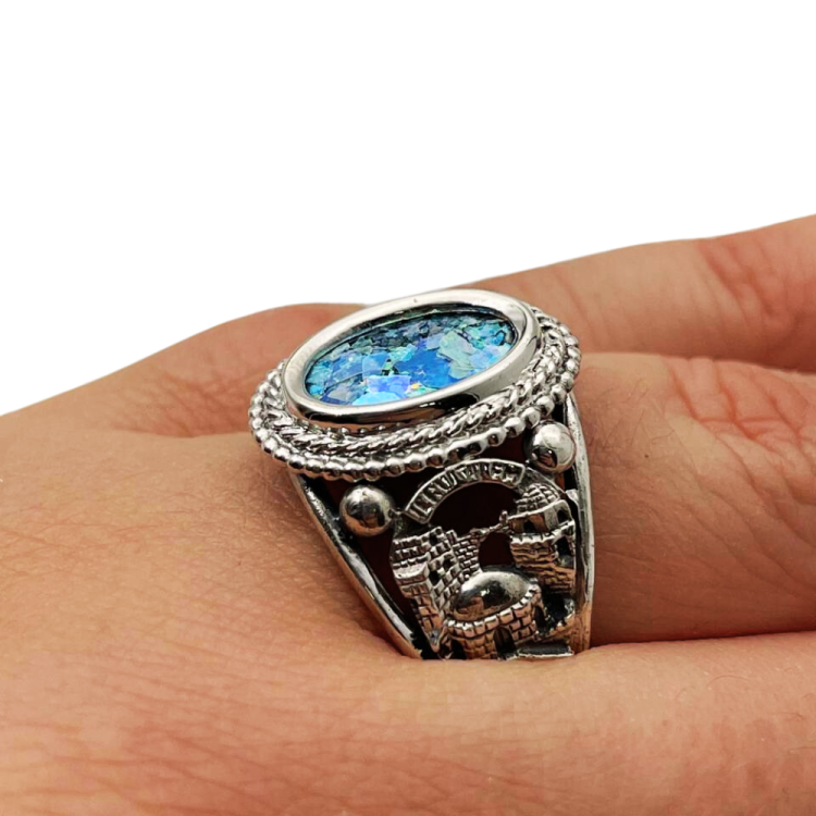 Jerusalem Silver Roman Glass Ring