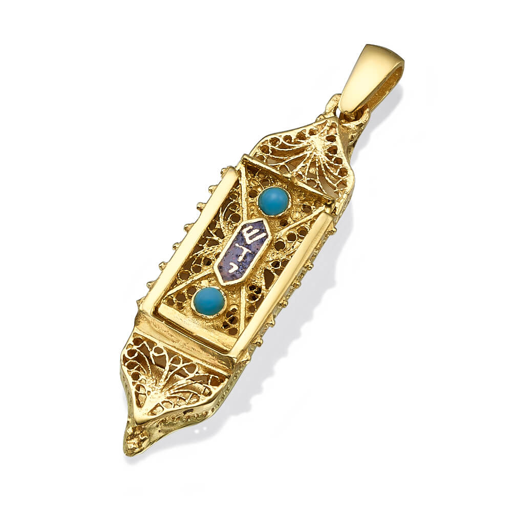 Gold Filigree Torah Mezuzah Pendant | Baltinester Jewelry