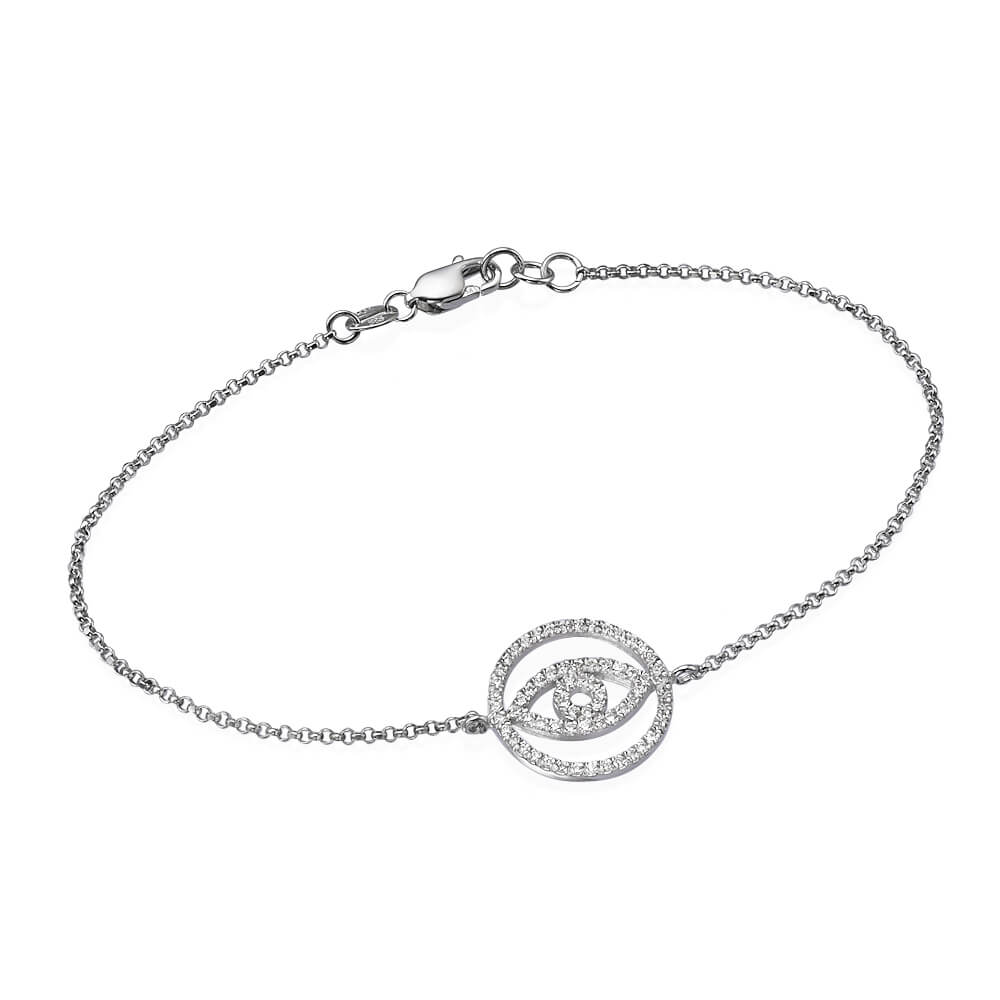 14k White Gold Evil Eye Diamond Bracelet - Baltinester Jewelry