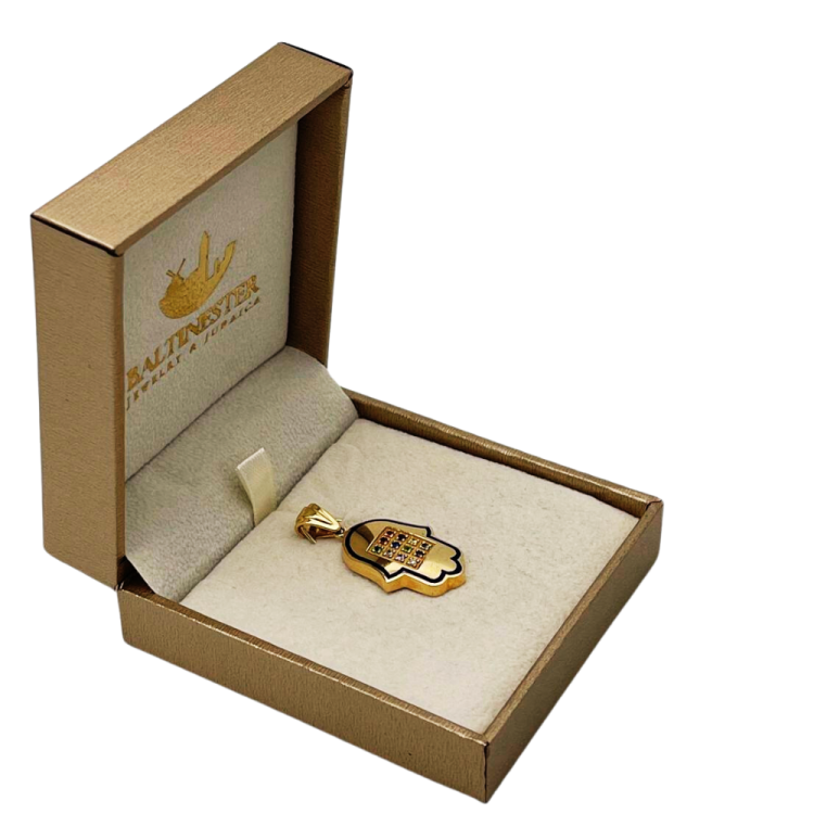 Hoshen Hamsa Pendant in 14k Gold with 12 Stones