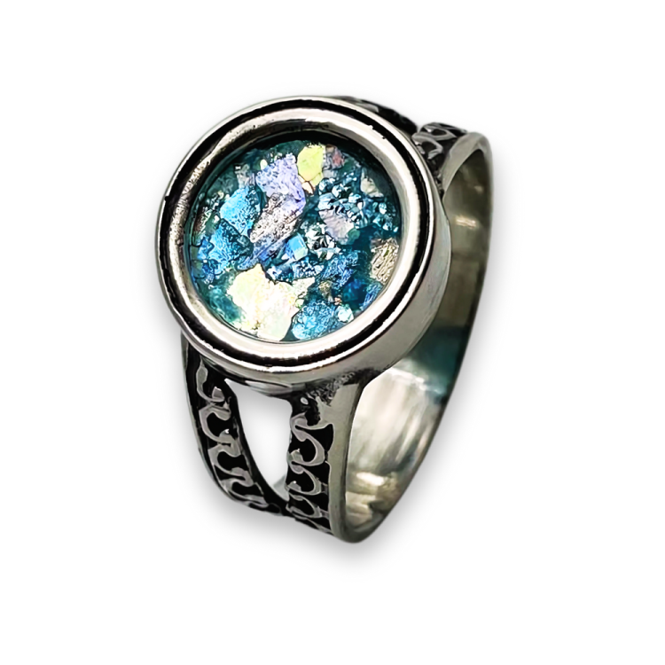 Sterling Silver Split Band Roman Glass Ring