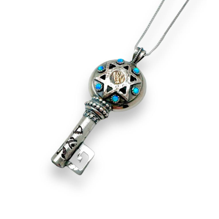 Kabbalah Necklace - Sterling Silver and Gold Key Opal