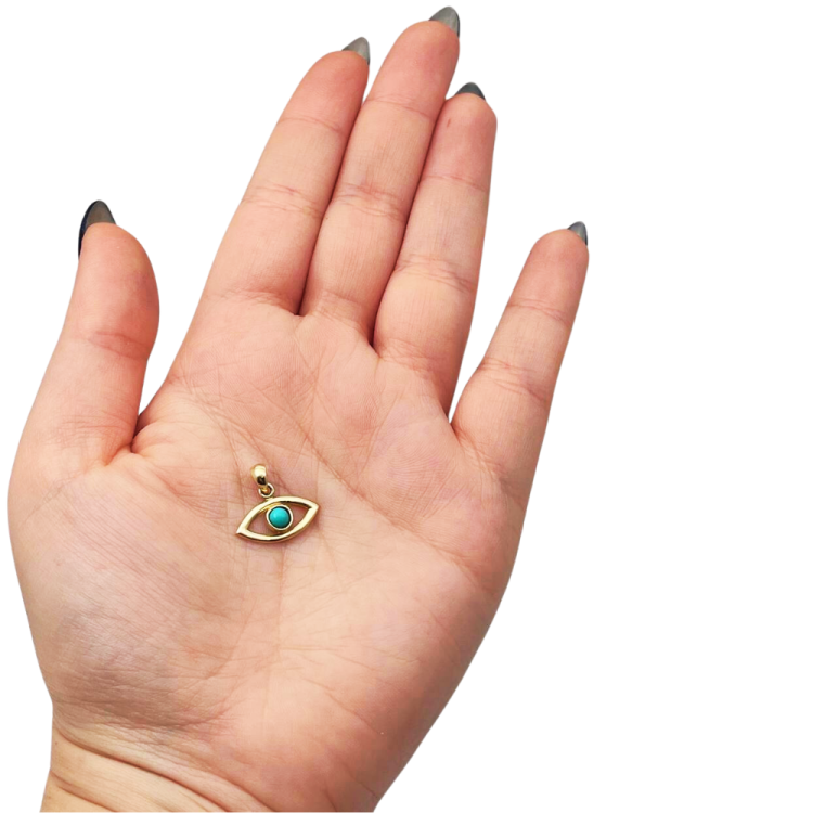 14k Gold Turquoise Evil Eye Pendant