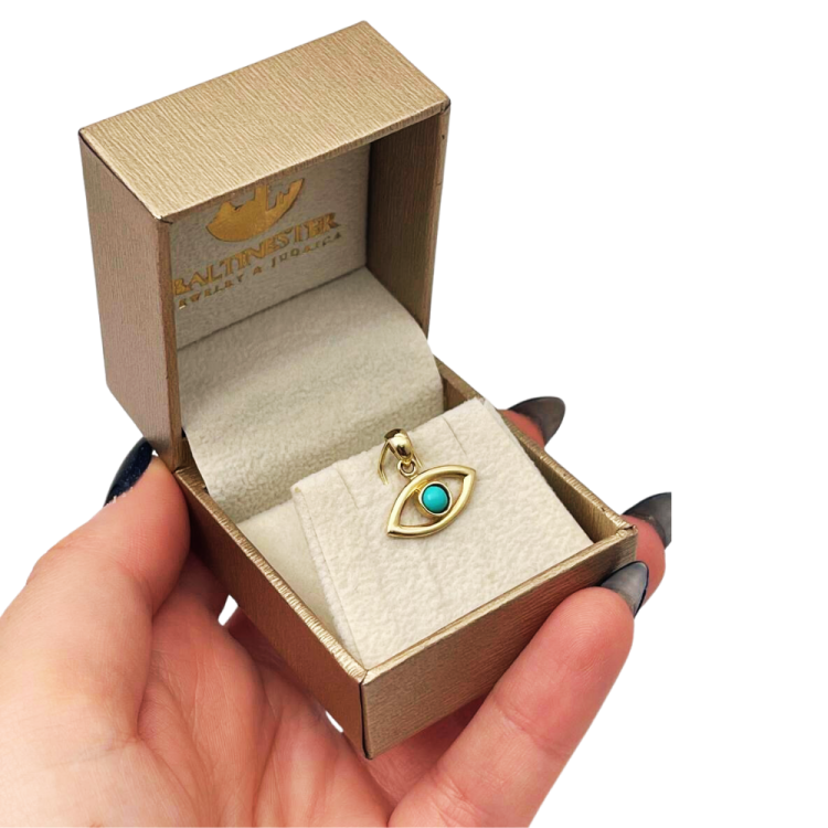 14k Gold Turquoise Evil Eye Pendant