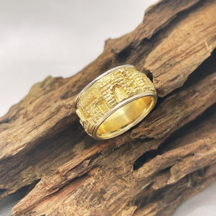 14k Gold Wide Rounded Engraved Jerusalem Ring