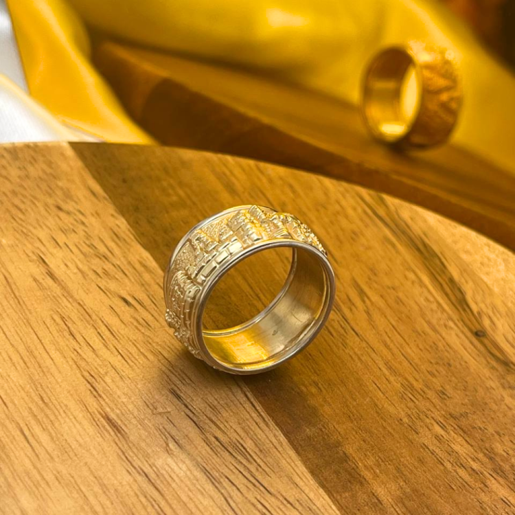 14k Gold Wide Rounded Engraved Jerusalem Ring