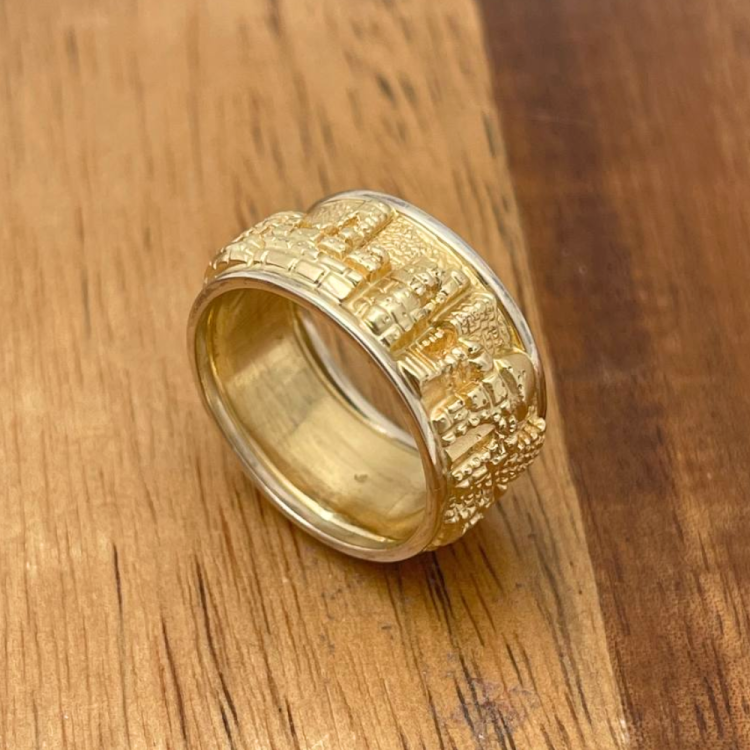 14k Gold Wide Rounded Engraved Jerusalem Ring