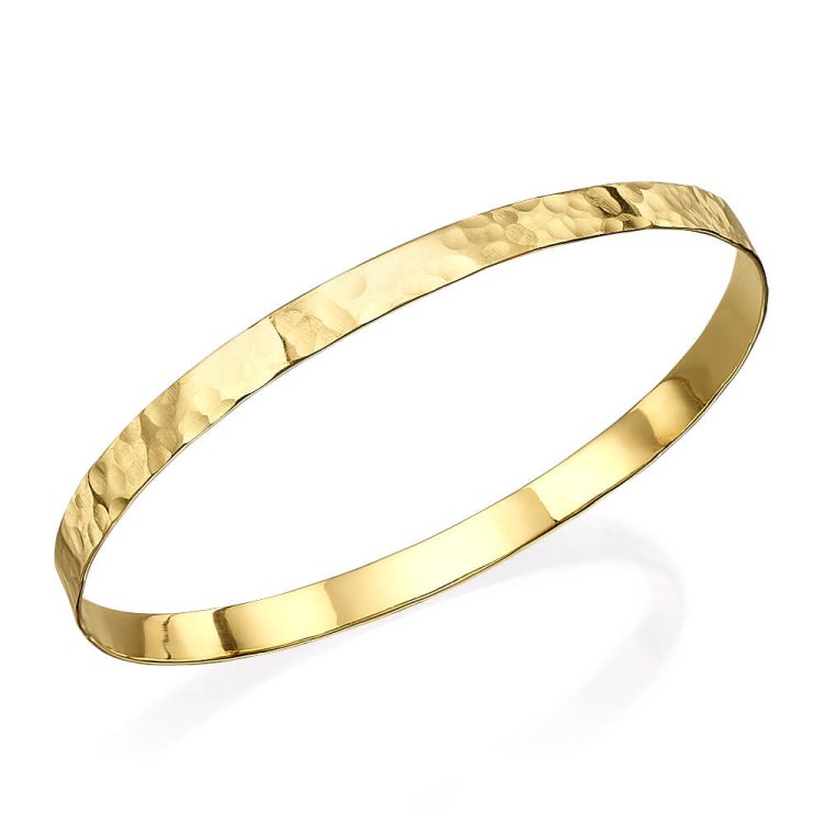 Hammered 14k Gold Flat Bangle Bracelet - Baltinester Jewelry
