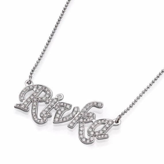 14k White Gold Diamond Name Necklace | Baltinester Jewelry
