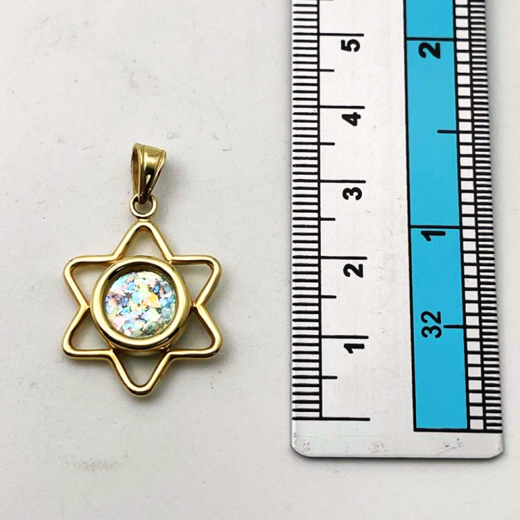 14k Gold Roman Glass Cutout Star of David Pendant