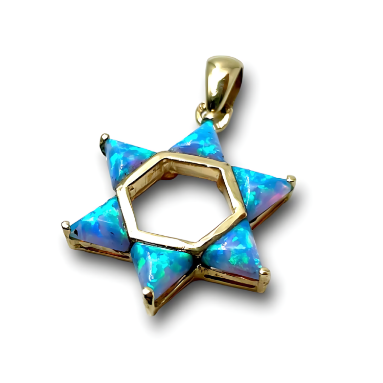 Opalite Star of David Pendant in 14k Gold