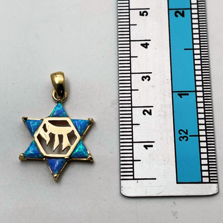 Opal Star of David Chai Pendant in 14k Gold