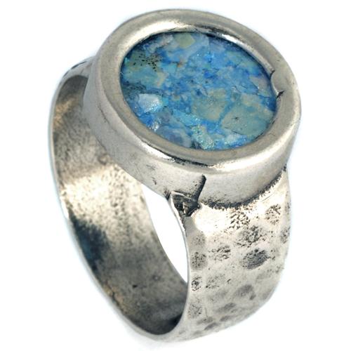 Silver Hammered & Smooth Roman Glass Ring - Baltinester Jewelry