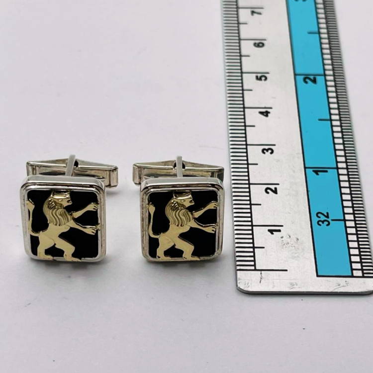 14k Gold Lion of Judah Silver and Onyx Cufflinks