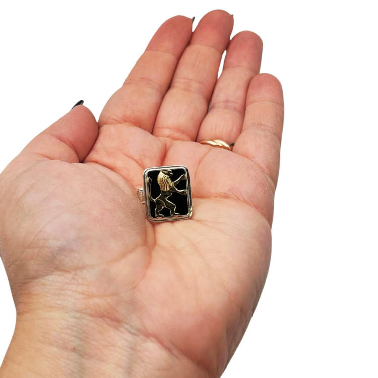 14k Gold Lion of Judah Silver and Onyx Cufflinks