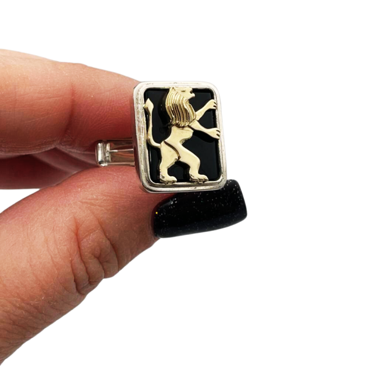 14k Gold Lion of Judah Silver and Onyx Cufflinks