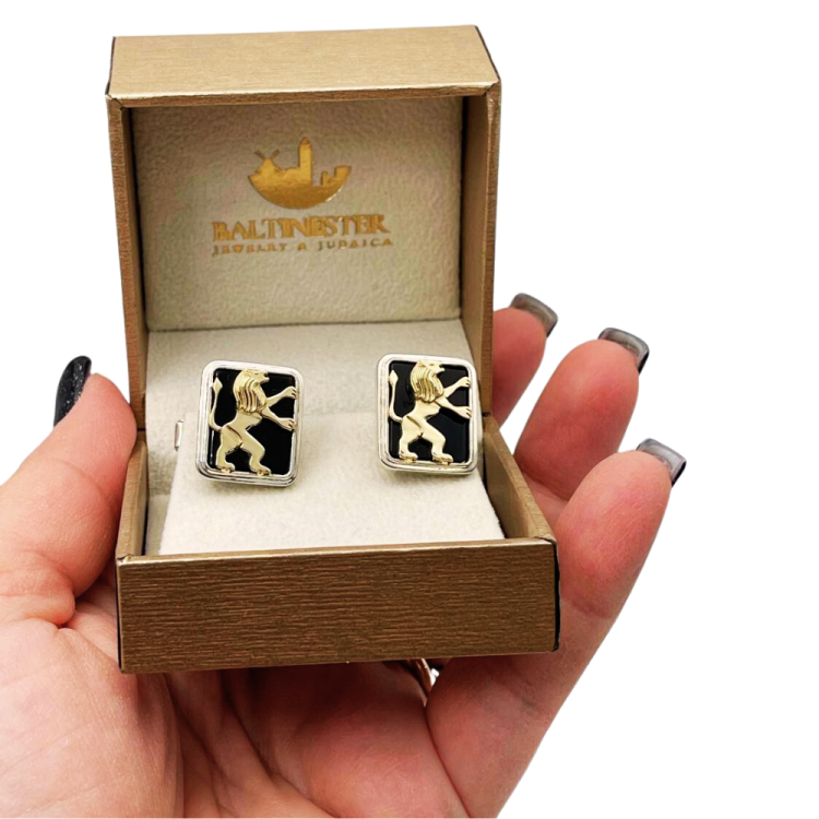 14k Gold Lion of Judah Silver and Onyx Cufflinks