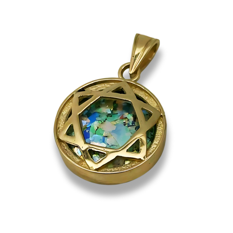 Roman Glass Star of David Large Pendant in 14k Yellow Gold