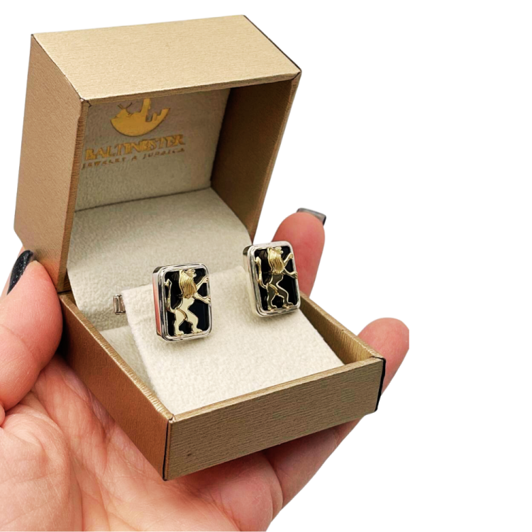 14k Gold Lion of Judah Silver and Onyx Cufflinks