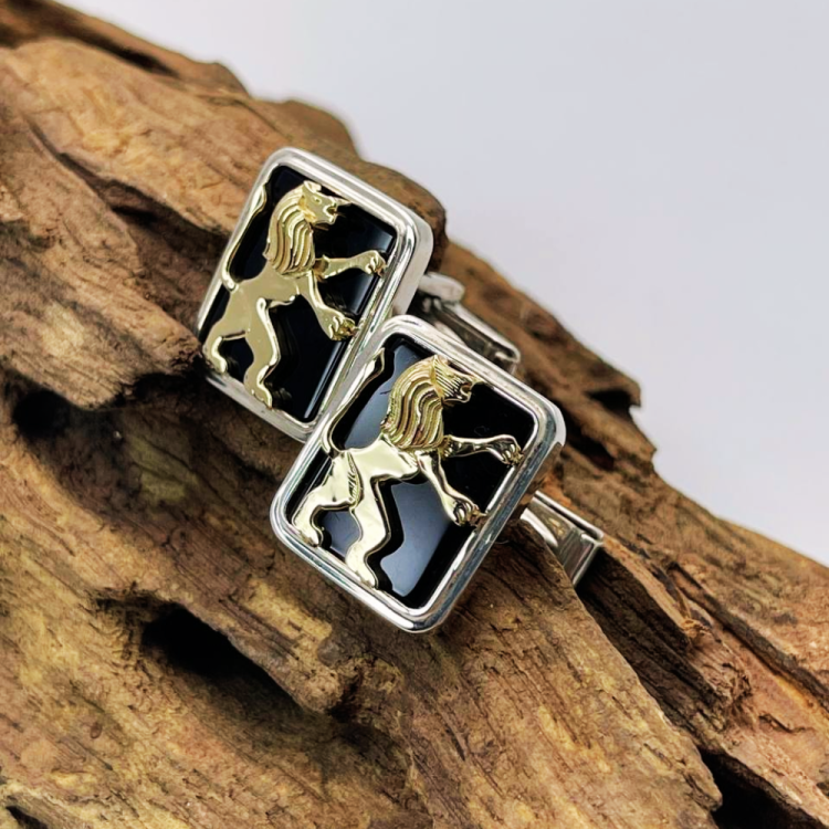 14k Gold Lion of Judah Silver and Onyx Cufflinks