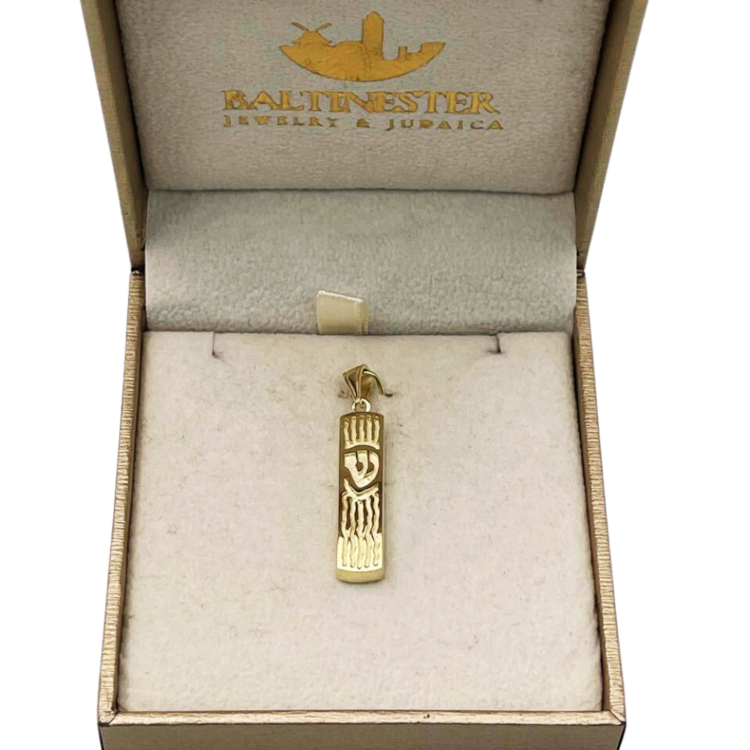 14k Gold Florentine Wavy Mezuzah Pendant