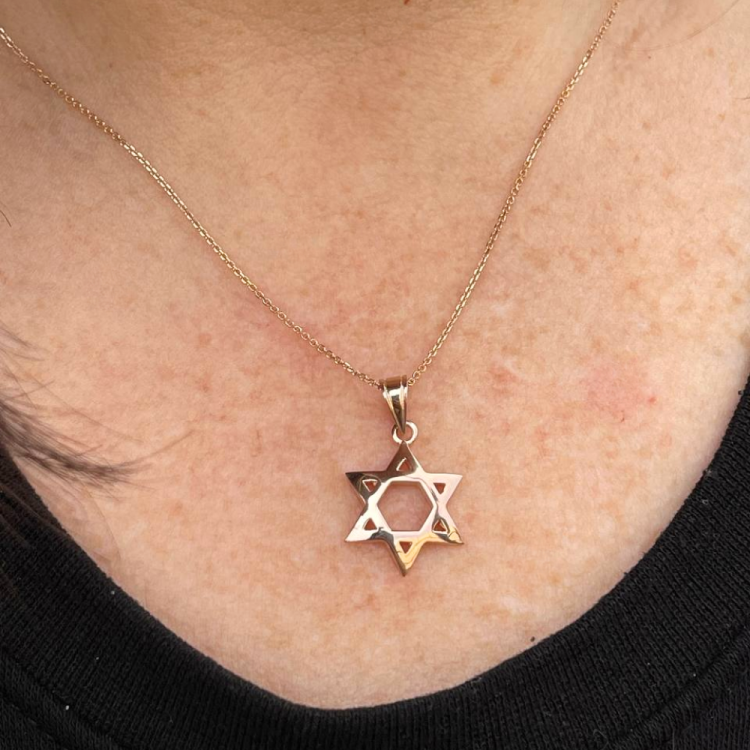 Shiny Domed 14k Gold Star of David Pendant