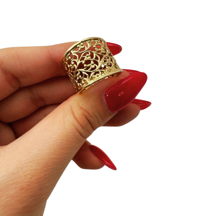 14k Yellow Gold Wide Filigree Ring