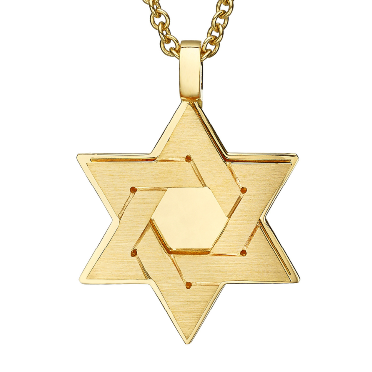 18K Gold Dual Layered Brushed Star of David Pendant