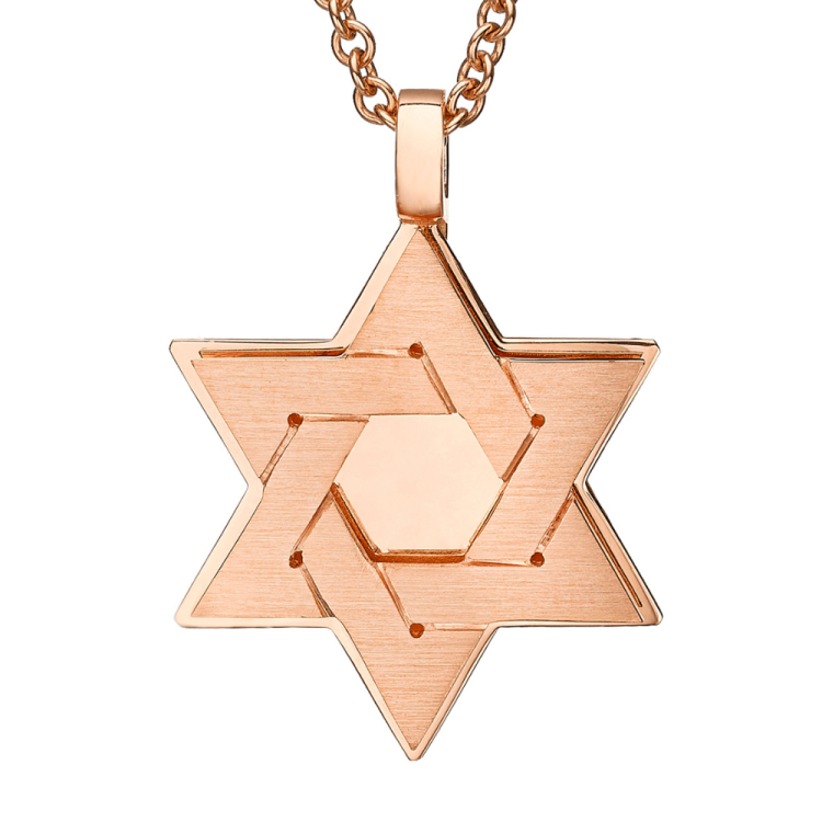 18K Gold Dual Layered Brushed Star of David Pendant