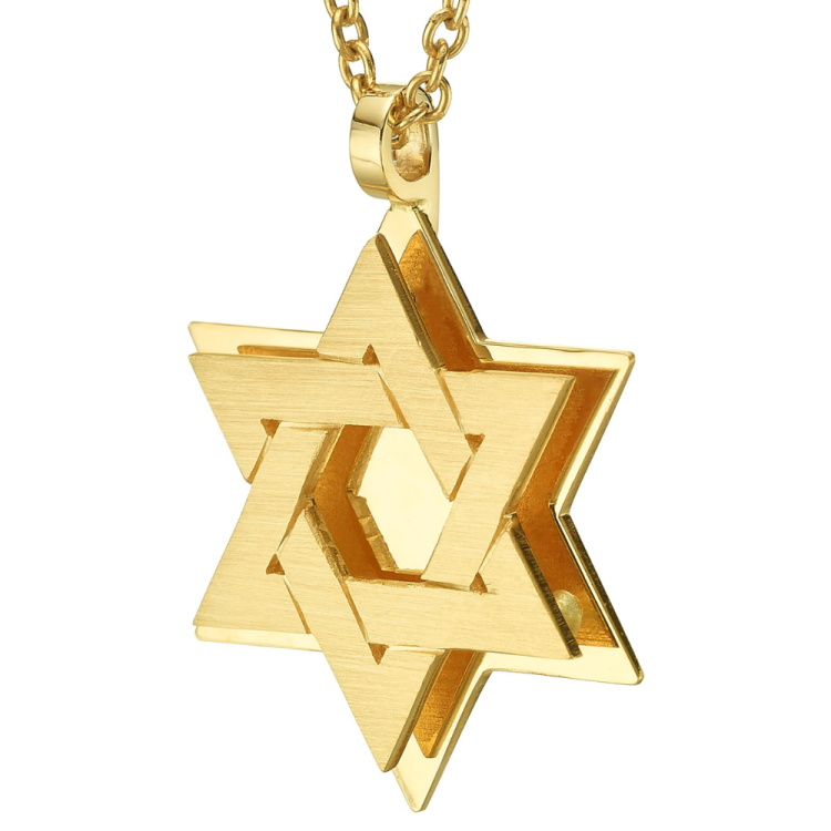 18K Gold Dual Layered Brushed Star of David Pendant