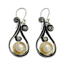 Oxidized Silver and Gold Dangle Earrings - Baltinester Jewelry
