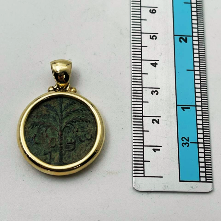 Bronze Bar Kokhba Coin 14k Gold Pendant