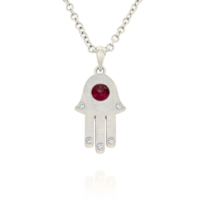 Hamsa Pendant in 18k Gold Ruby Diamonds