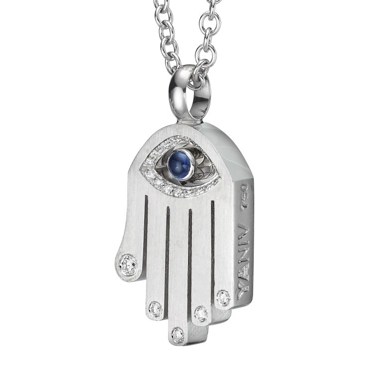 18k Gold Sapphire Diamond Hamsa Pendant