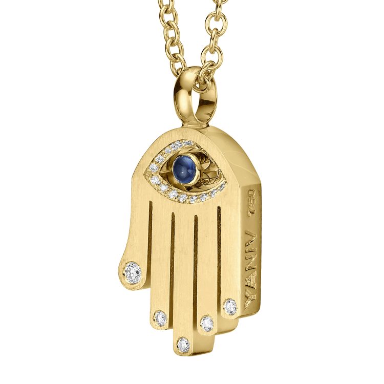 18k Gold Sapphire Diamond Hamsa Pendant