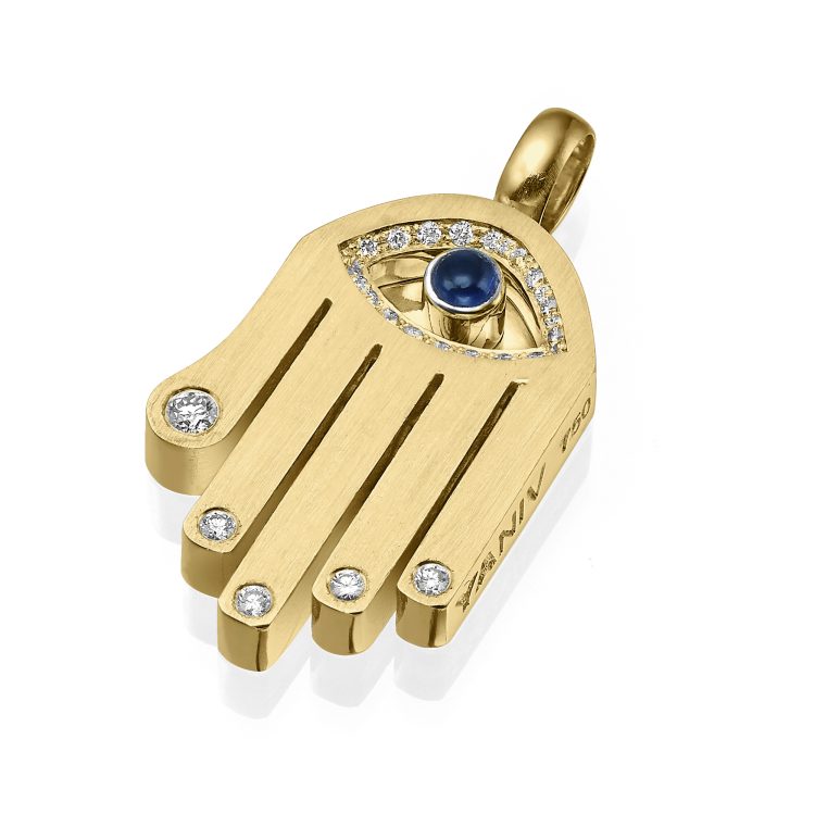 18k Gold Sapphire Diamond Hamsa Pendant