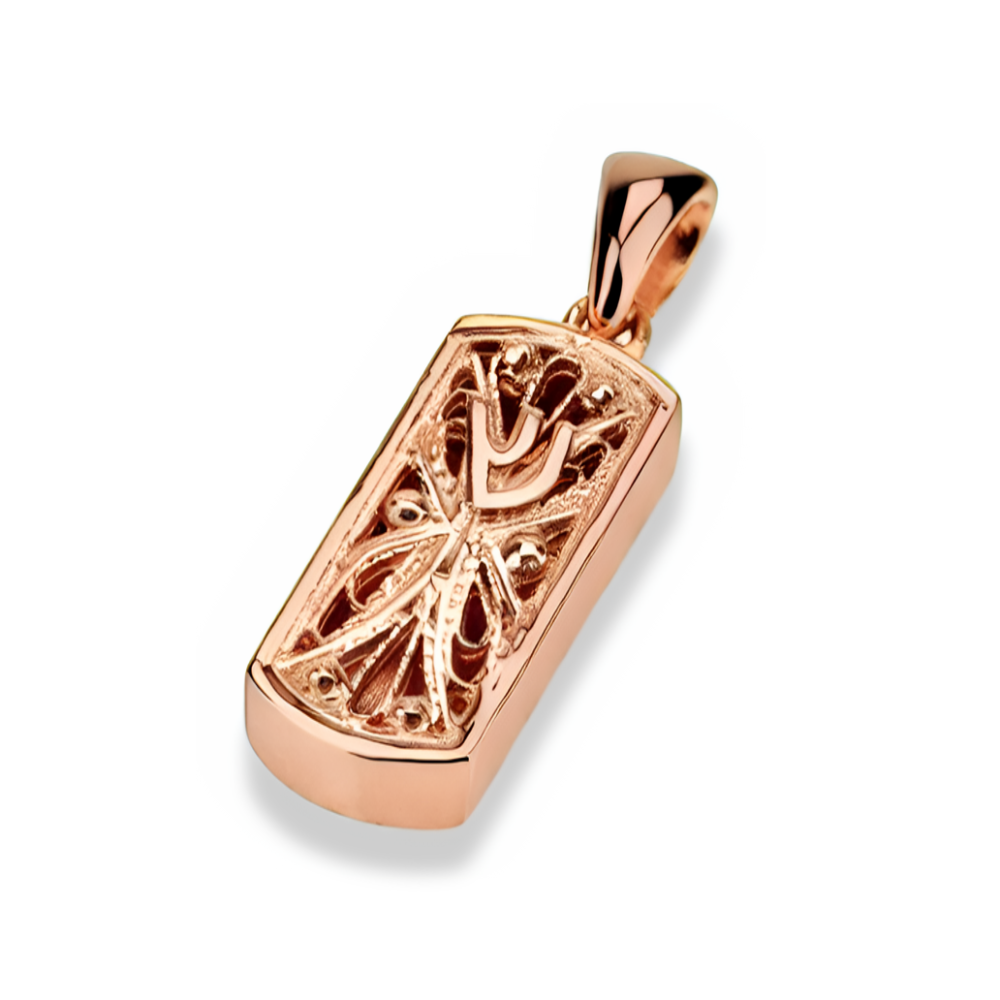 14k Gold Filigree Miniature Mezuzah Pendant