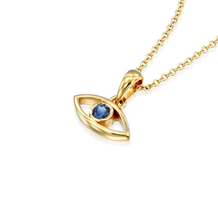 18k Gold Sapphire Evil Eye Pendant