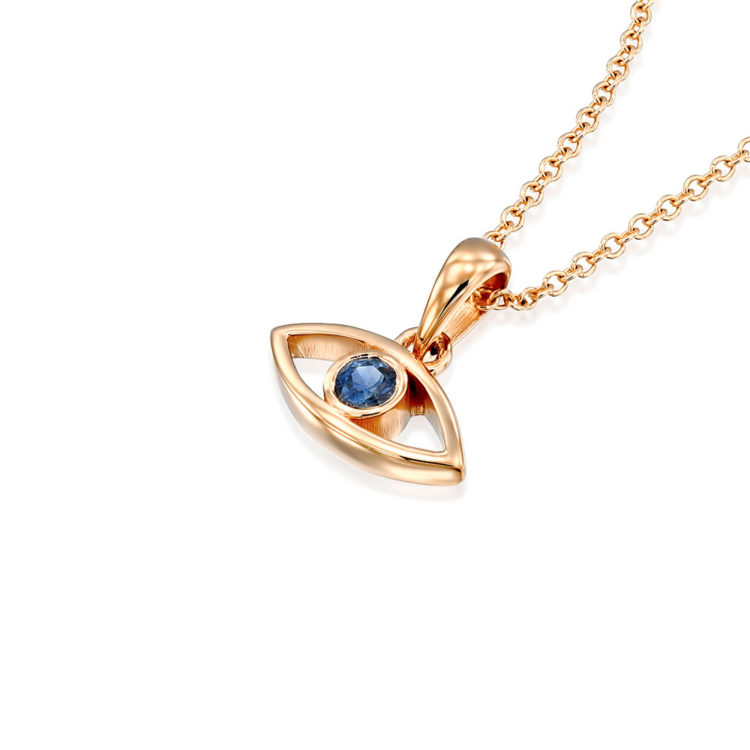 18k Gold Sapphire Evil Eye Pendant