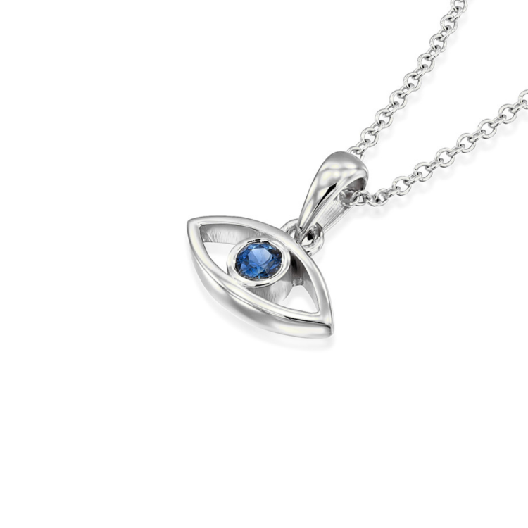 18k Gold Sapphire Evil Eye Pendant