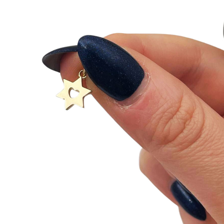 Dainty Heart Star of David 14K Gold Charm