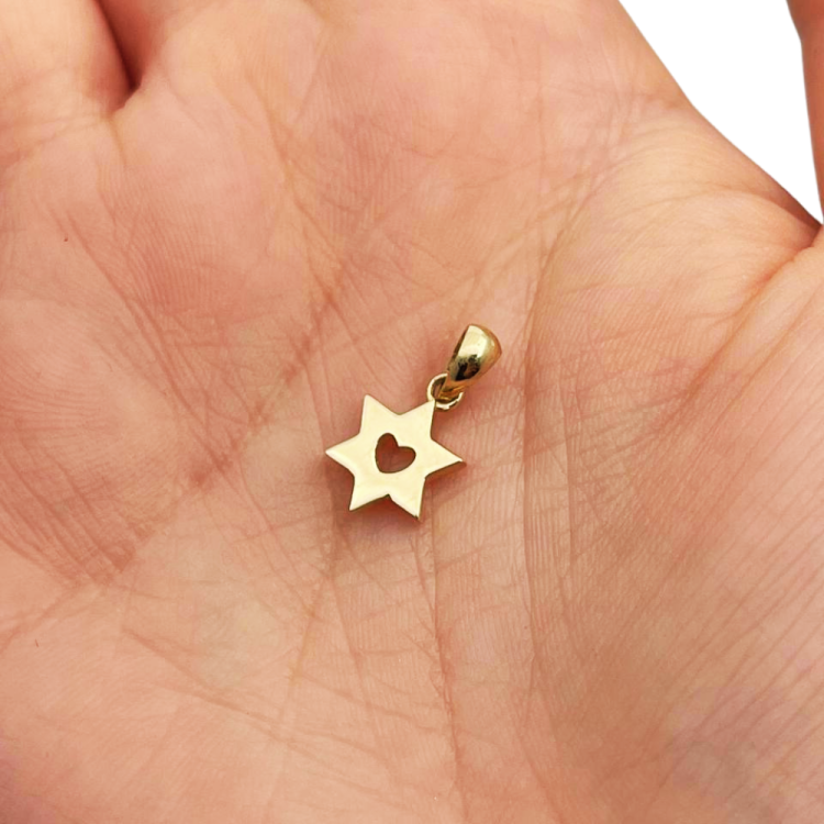 Dainty Heart Star of David 14K Gold Charm