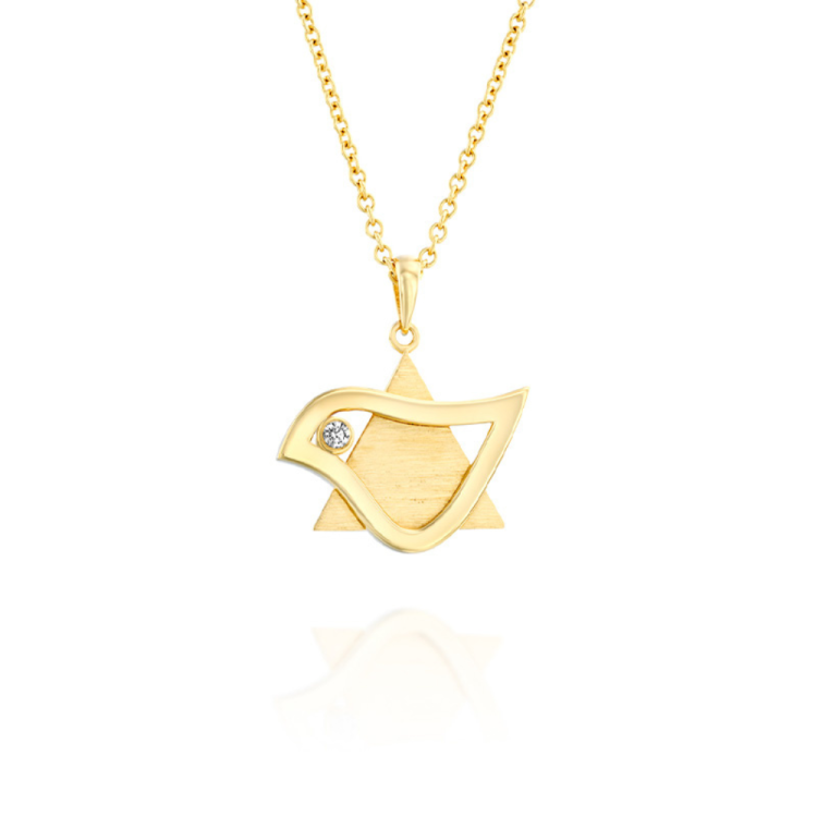 18k Gold Diamond Dove of Peace Star of David Pendant