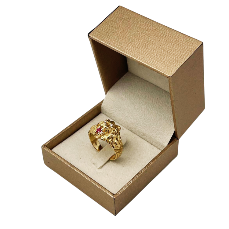 14k Yellow Gold Diamond Lion of Judah Ruby Ring